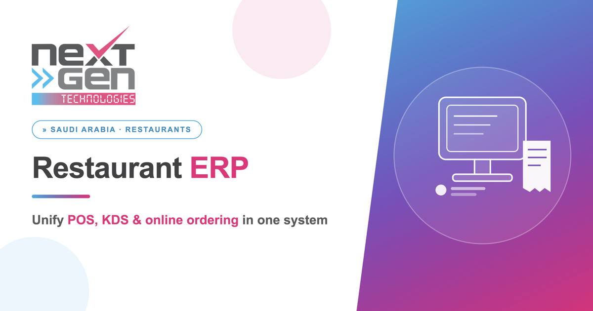 Restaurant ERP in Saudi Arabia dashboard showing POS, KDS and online ordering